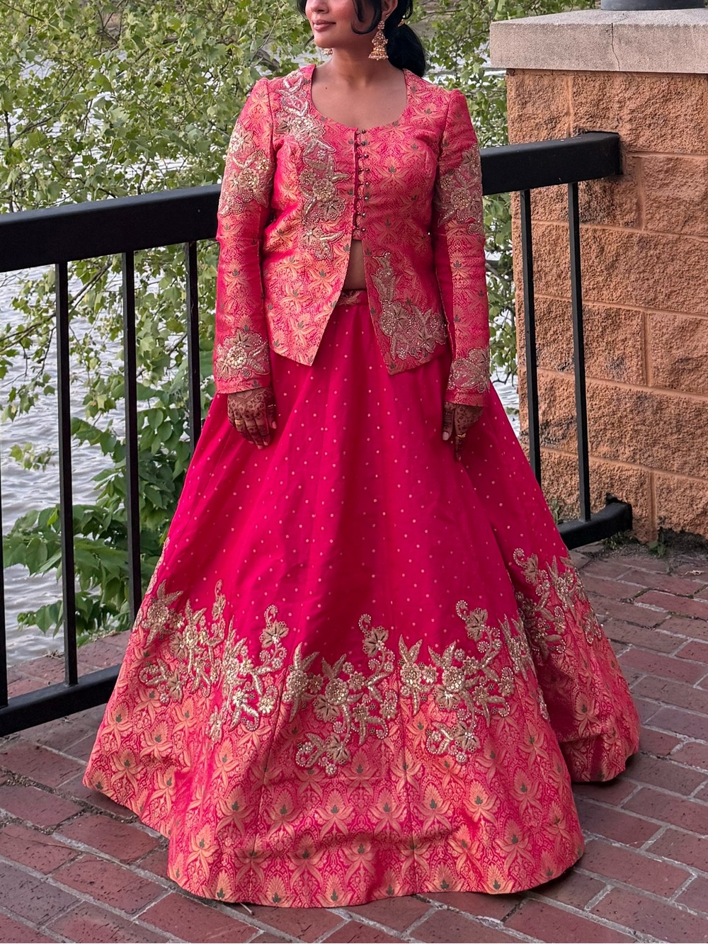 Embroidered Pink-Red Lehenga with Jacket